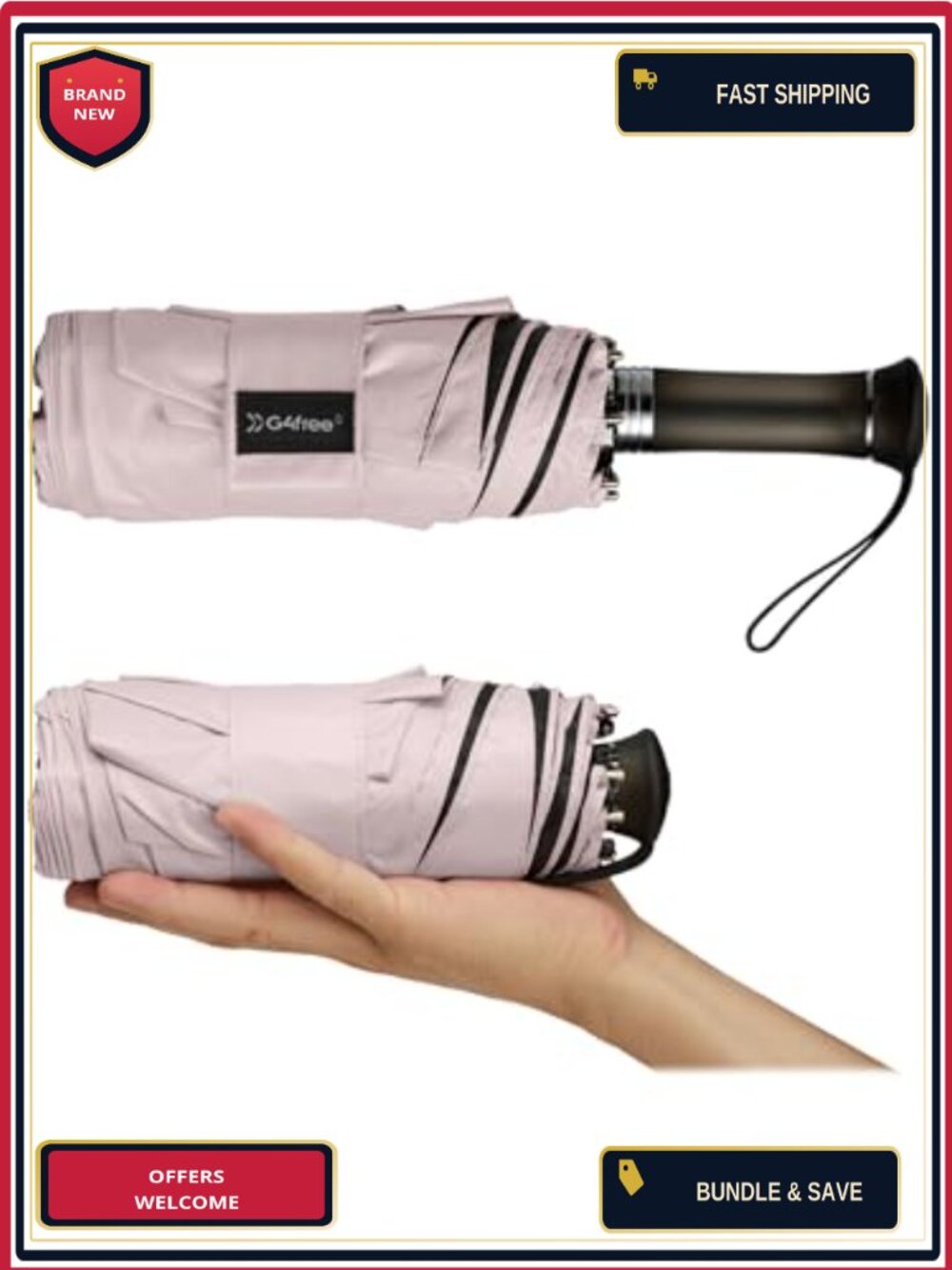 UPF 50+ Sun Umbrella with Extendable Built-in Handle, Compact Manual Open 46
